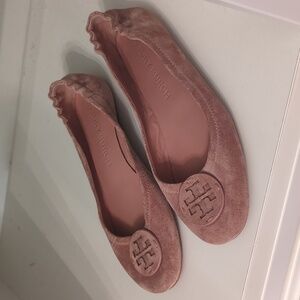 Tory Burch Minnie Travel Ballet Flats, Suede, Size 10